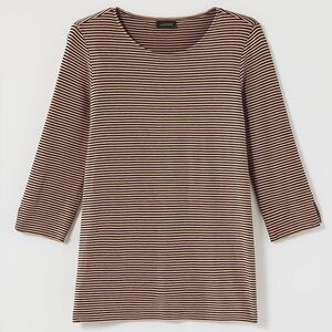 J JILL NWT LP Wearever Ballet Sleeve Crew Neck Top in Navy Blue Light Caramel